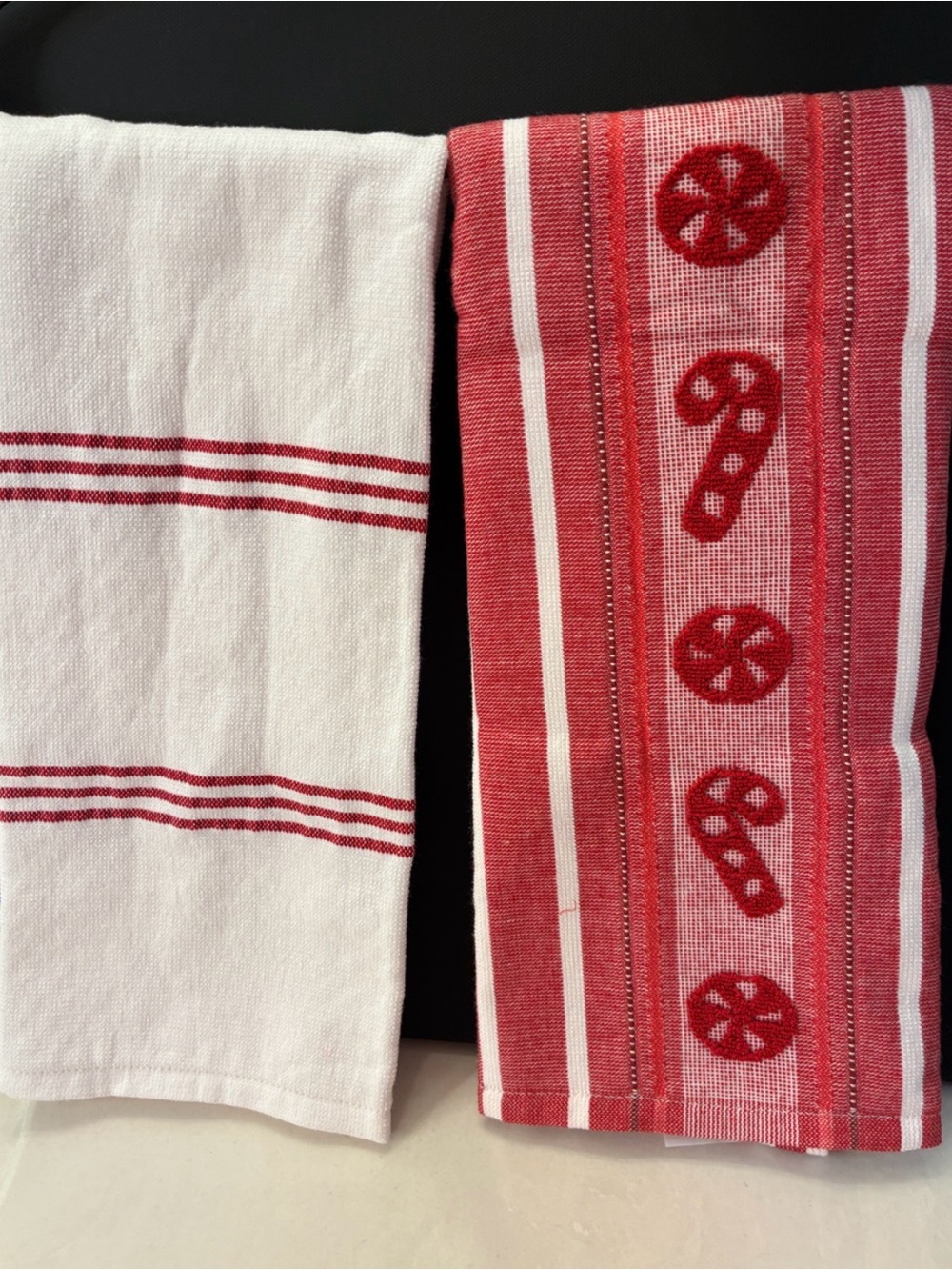 The White Company Red and White Striped Holiday Kitchen Towels